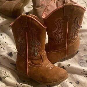 Brown Cowboy Boots with Pink Trim